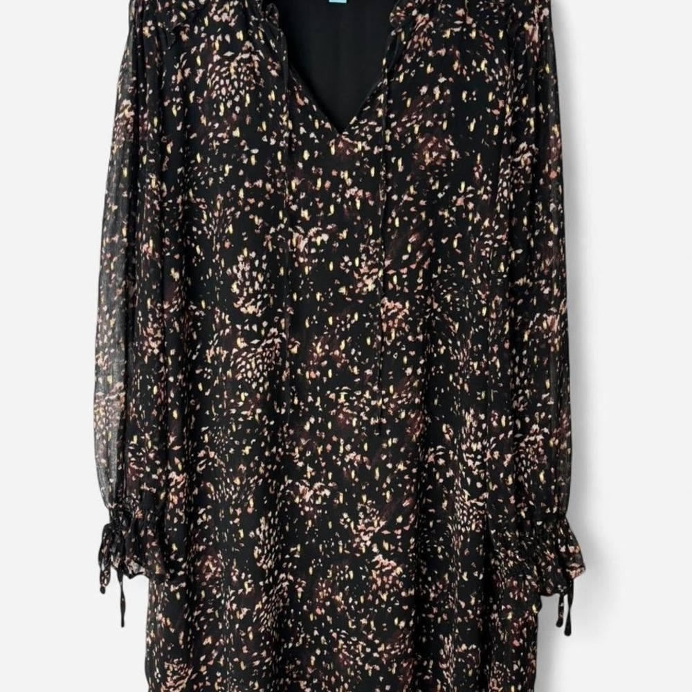 CeCe black gold fleck print dress with tie sheer/flowy sleeves Size 2X 0113